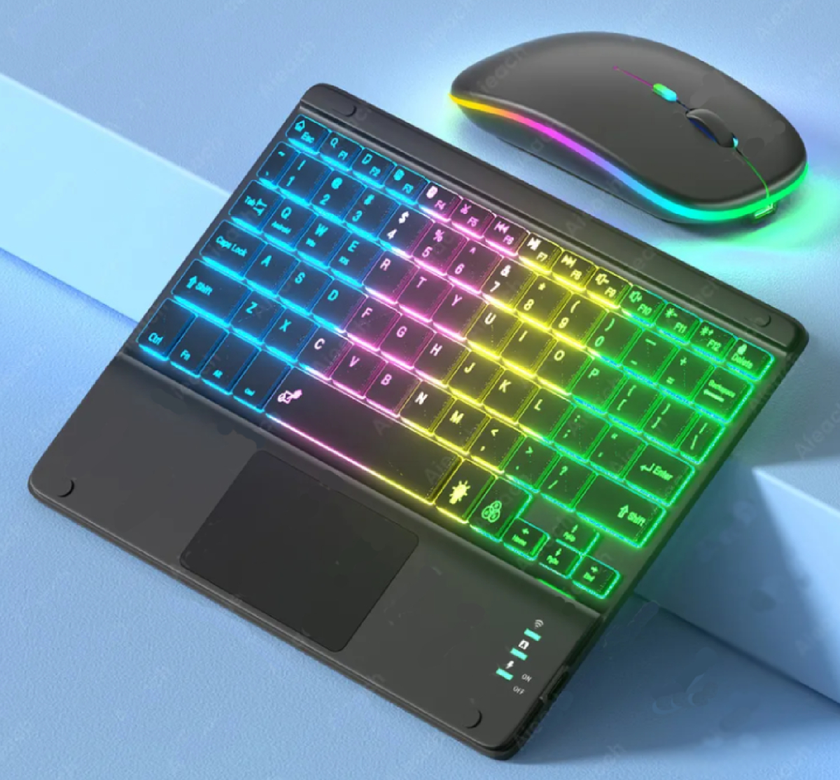 Clavier + souris Bluetooth sans fil universel avec rétroéclairage RGB 25x15cm Noir